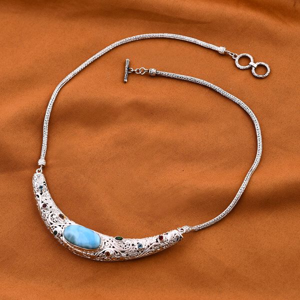 Larimar, Roter Granat Halskette ca. 50 cm 925 Silber ca. 19.55 ct image number 2