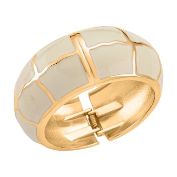 Emaille-Armreif mit Karomuster, ca. 18,5 cm, creme emailliert