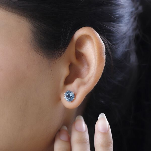 120 Facetten Himmelblauer Topas Ohrringe, 925 Silber platiniert ca. 5.63 ct image number 3