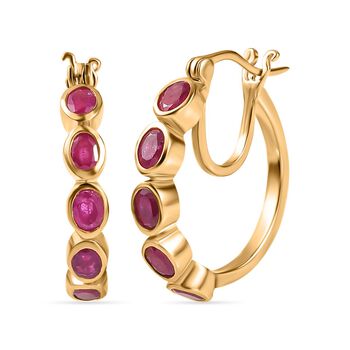 Afrikanische Rubin (Fissure gef&uuml;llt) Creolen, 925 Silber vergoldet ca. 2.62 ct