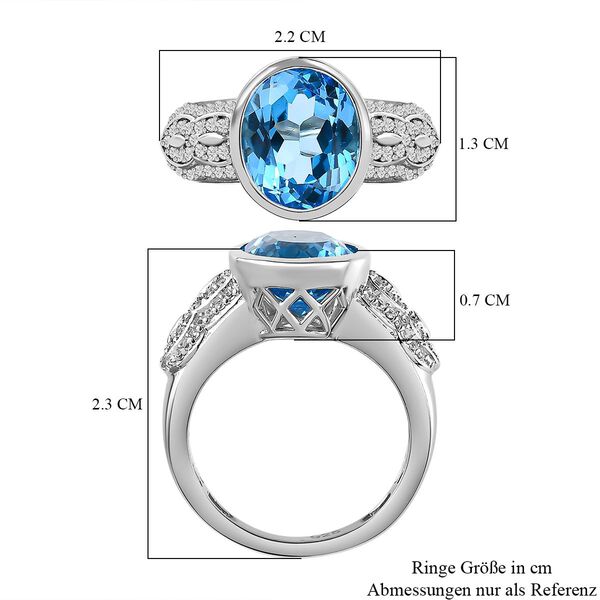 Elektrischer Blau Topas, Weißer Zirkon Ringe 925 Silber platiniert (Größe 16.00) ca. 5.00 ct image number 7