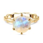 Premium Regenbogen Mondstein und weißer Zirkon-Ring, 925 Silber Gelbgold Vermeil (Größe 16.00) ca. 3,29 ct