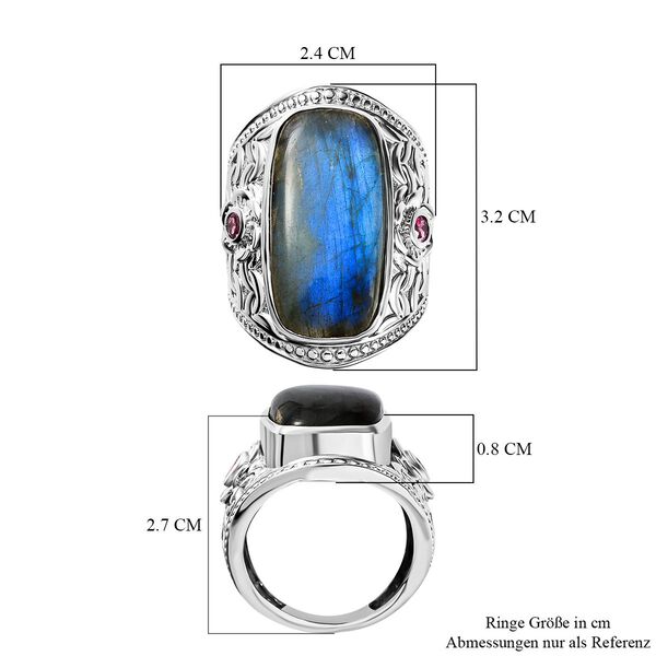 AAA Labradorit, Nat&uuml;rlicher Rhodolith Granat Ring, 925 Silber platiniert, (Gr&ouml;&szlig;e 18.00) ca. 17.68 ct image number 7