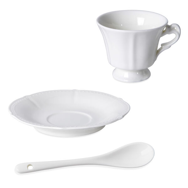 22 teiliges Porzellan geprägtes Tee-Set, 6 Tassen, 6 Teller, 7 Löffel, 1 Teekanne, 1 Zucker, 1 Milch image number 6