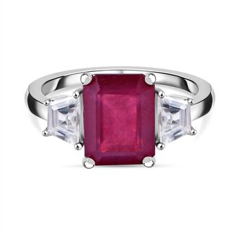 Afrikanischer Rubin (Fissure gef&uuml;llt), Wei&szlig;er Zirkon Ring 925 Silber rhodiniert (Gr&ouml;&szlig;e 16.00) ca. 4,44 ct