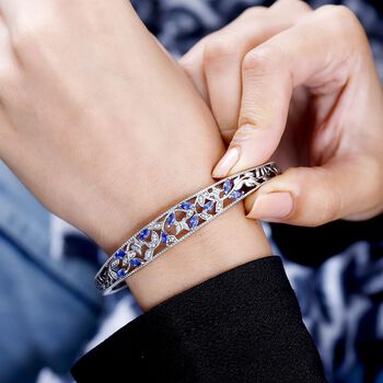 Tansanit Zirkonia und wei&szlig;er Zirkonia-Armreif, 19 cm