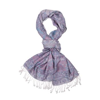 Schal mit Paisley-Muster und Fransen, 70x180cm, Grau-Wei&szlig;