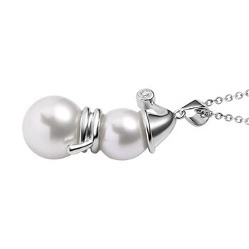 Kuscheliger Schneemann, wei&szlig;e Muschelkernperlen Schmuckset, Edelstahl