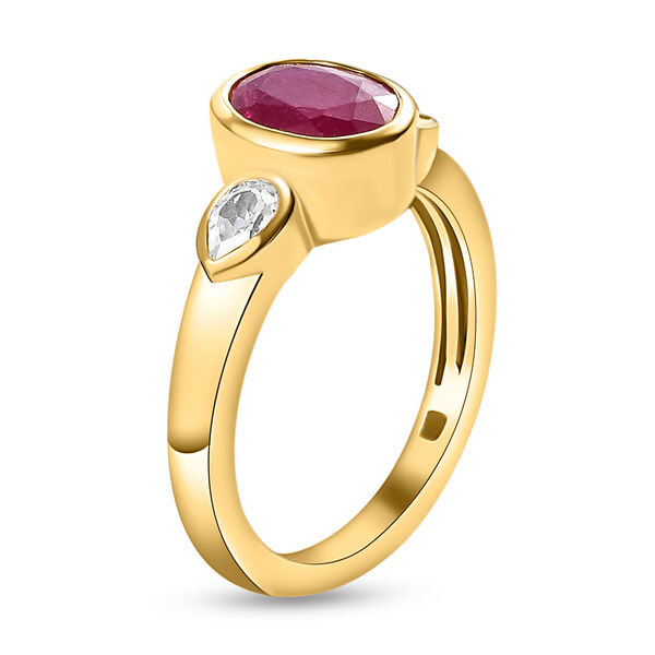 Afrikanischer Rubin und wei&szlig;er Zirkon-Ring, 925 Silber vergoldet  ca. 2,42 ct image number 5