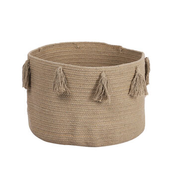Aufbewahrungskorb aus 100 % Baumwolle mit Quasten, 45x45x30 cm, Beige