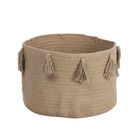 Aufbewahrungskorb aus 100 % Baumwolle mit Quasten, 45x45x30 cm, Beige