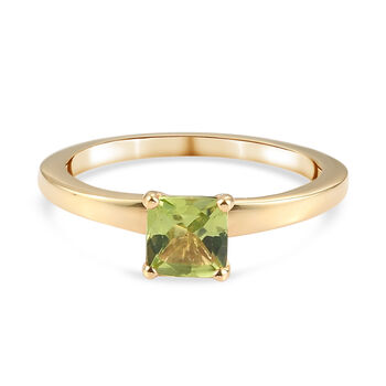 Peridot Solit&auml;r Ring 925 Silber 585 Vergoldet (Gr&ouml;&szlig;e 16.00) ca. 0,56 ct