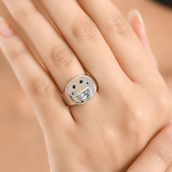 GP Celestial Kollektion- himmelblauer Topas, schwarzer Spinell und blauer Saphir Ring, 925 Silber platiniert - 0,52 ct. image number 3