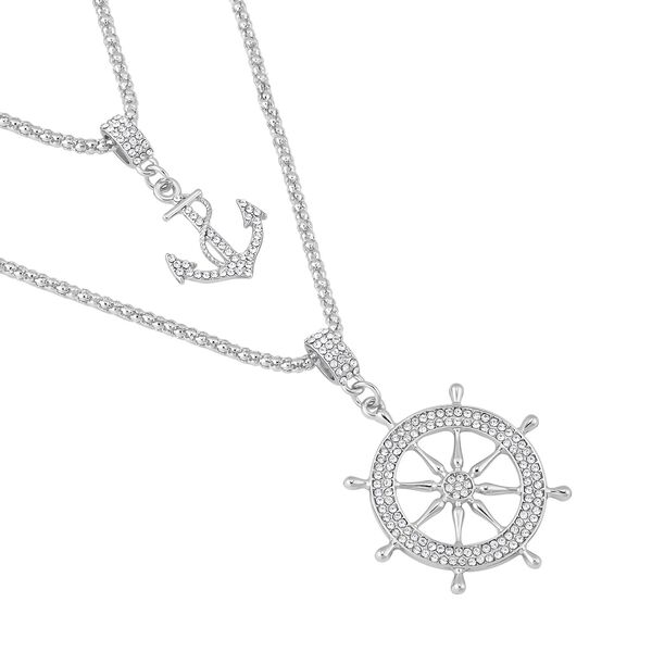 2er-Set - wei&szlig;e Kristall-Halskette in Silberton, 50 cm image number 3