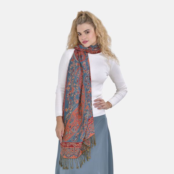 Damen Schal mit Fransen, Blau-rot image number 4