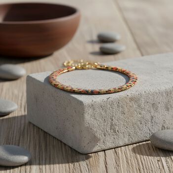 Leoparden-Print Fischgr&auml;ten Armband aus 316L Edelstahl mit Goldplattierung, ca. 19 cm +3.5 cm Extender