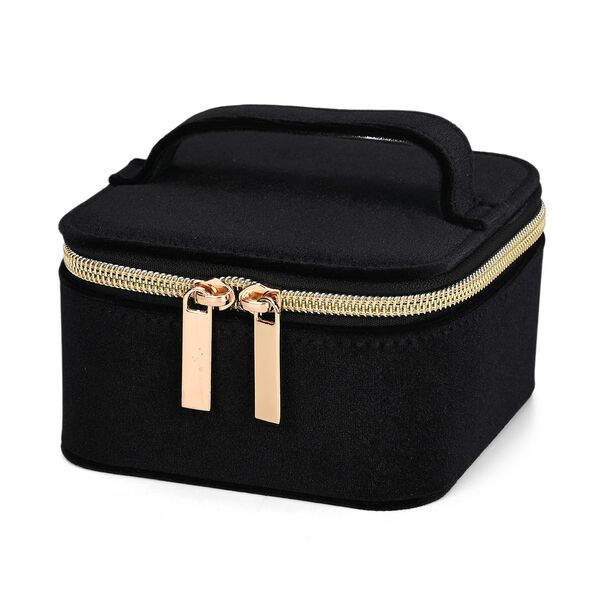 Samt-Schmuckbox mit 4 transparenten Schmuckbeuteln, 12x12x7 cm, Schwarz image number 3