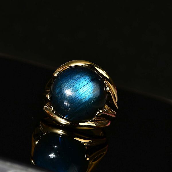 GP Art déco Kollektion- AAA Labradorit und Kanchanaburi blauer Saphir-Ring- 14,40 ct. image number 3