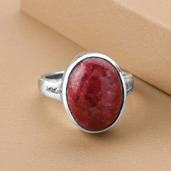 Norwegischer Thulit und wei&szlig;er Zirkon-Ring, 925 Silber platiniert  ca. 7,03 ct image number 2