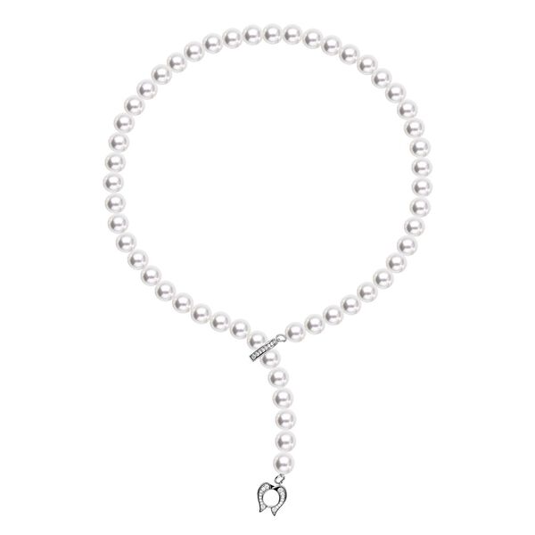 Wei&szlig;e Muschelkernperle, wei&szlig;e Zirkonia Halskette, ca. 56 cm Messing image number 0