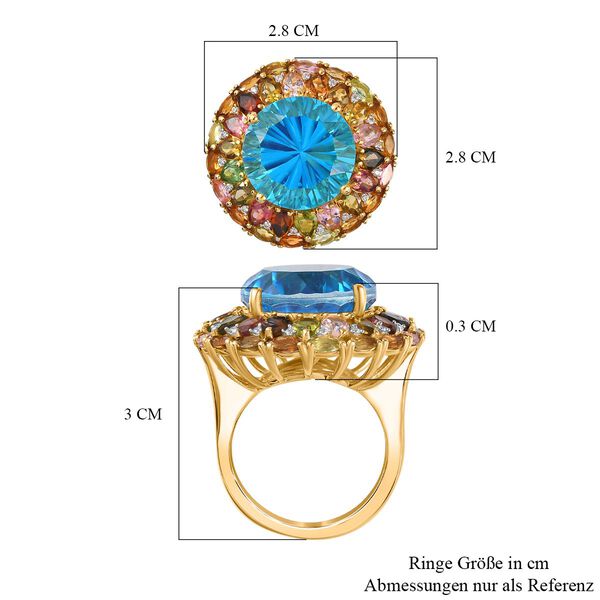 AA Blauer Quarz Triplett im Hanabi-Schliff, Zirkon und Multi-Turmalin Ring - 17,89 ct. image number 7