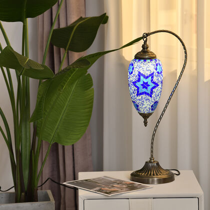 Handgefertigte orientalische Mosaikglas Tischlampe - Wassertropfen Form, Gr&ouml;&szlig;e 15x55 cm, Blau