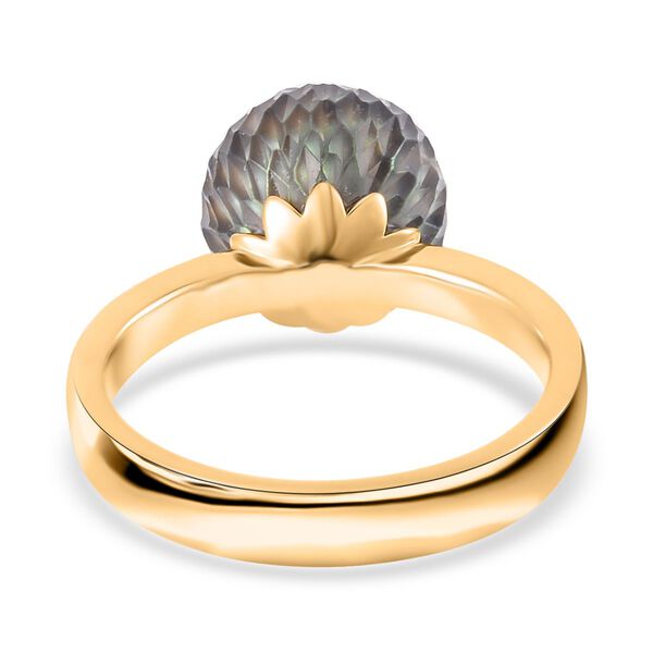 Handgeschnitzter 11-12mm Tahiti-Perle und Zirkon-Ring, 925 Silber Gelbgold Vermeil - 0,13 ct. image number 6
