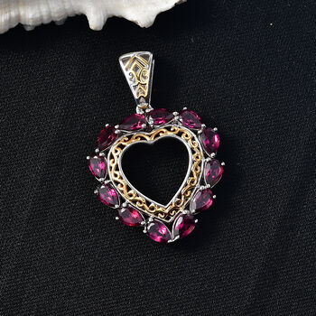 D'Joy AA Nat&uuml;rlicher Rhodolith Granat Anh&auml;nger 925 Silber platiniert und vergoldet ca. 3.11 ct