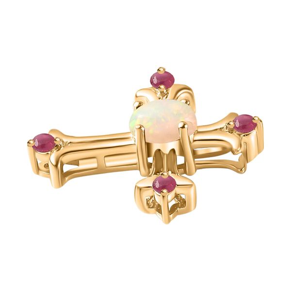 AA Natürlicher, äthiopischer Welo Opal und  Rubin Kreuz-Anhänger, ca. 0,35 ct. image number 5