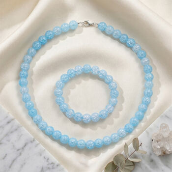 Blaue Eis Quarz Halskette 45cm und Armband 19cm