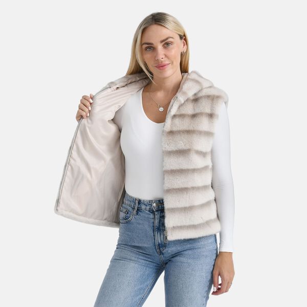 Weste mit Kapuze aus Webpelz, Einheitsgr&ouml;&szlig;e, Beige image number 5