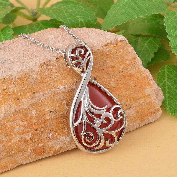 Roter Achat Anh&auml;nger mit Kette, Edelstahl ca. 20.00 ct image number 2