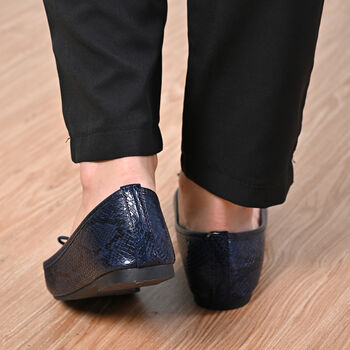 LA MAREY - Damen Ballerinas, Schlangenhautmuster, Gr&ouml;&szlig;e 40, Dunkelblau