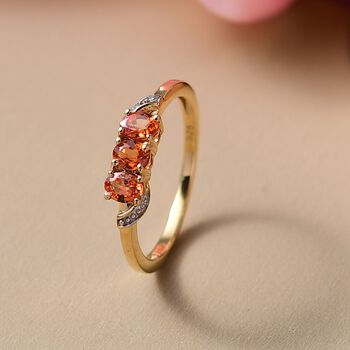 AA Orange Saphir Ring 925 Silber 750 Gelb Vergoldet (Gr&ouml;&szlig;e 19.00) ca. 0,77 ct