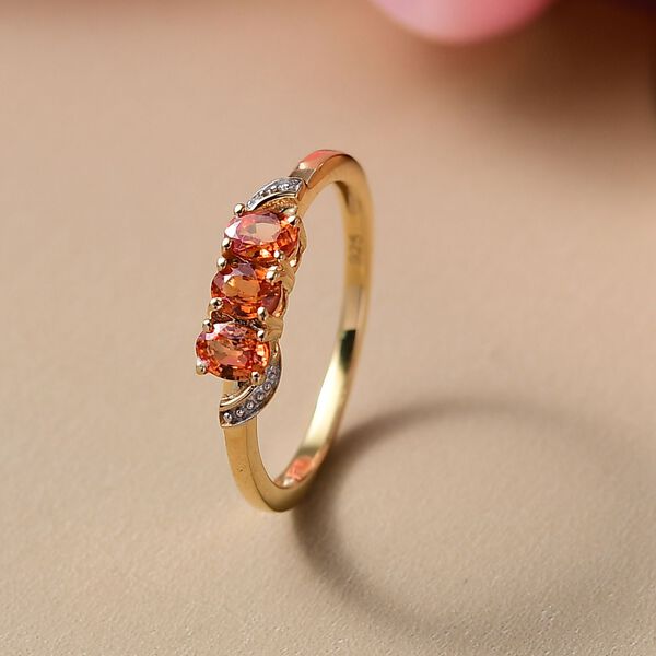 AA Orange Saphir Ring 925 Silber 750 Gelb Vergoldet (Gr&ouml;&szlig;e 19.00) ca. 0,77 ct image number 2