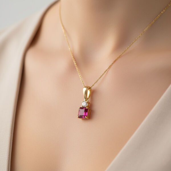 D'Joy AA afrikanischer Rubin und Moissanit Anh&auml;nger mit 50cm Kette - 1,70 ct. image number 2