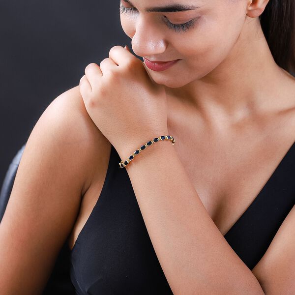 Schwarzer Saphir Armband ca. 19 cm 925 Silber Gelbgold Vermeil ca. 15.63 ct image number 3