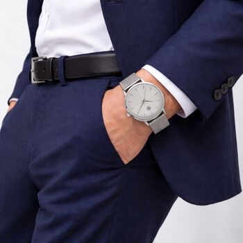 STRADA Armbanduhr, zweifarbiges Sonnenschliff Zifferblatt, Silberfarben, 316L Edelstahl Mesharmband