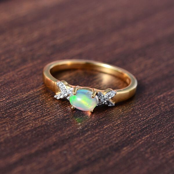 AA nat&uuml;rlicher, &auml;thiopischer Welo Opal und Zirkon-XO-Ring - 0,43 ct. image number 3