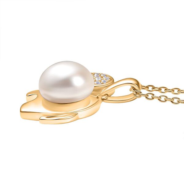 Weiße Süßwasser Perle, Weißer Zirkon Anhänger mit Kette ca. 50 cm, nickelfreies Messing image number 4