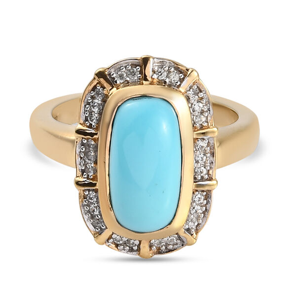 Nat&uuml;rlicher Sleeping Beauty T&uuml;rkis und Zirkon Halo Ring 925 Silber 585 Vergoldet