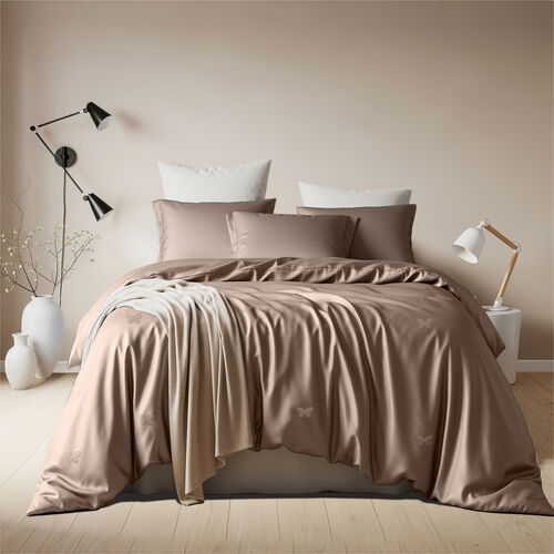 Serenity Night - 100% Maulbeerseide kühlende Sommerdecke mit Seidenstoff and Seidenfüllung, 1000 Gramm Seide, L135*B200cm, taupe