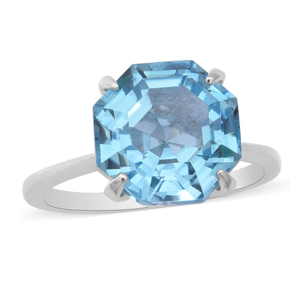 Himmelblauer Topas Solit&auml;r Ring 925 Silber platiniert  ca. 9,34 ct
