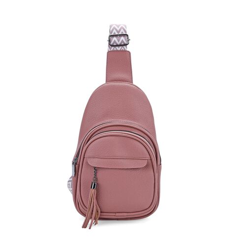 Brusttasche aus Kunstleder, mit mehreren Reißverschlussfächern und verstellbarem Schulterriemen, 30x19x10 cm, Beige