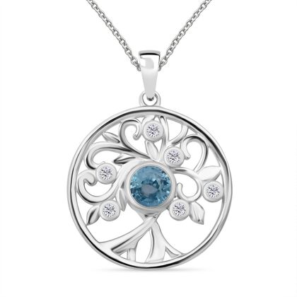 Blauer Zirkon, Moissanit Anh&auml;nger mit Kette ca. 50 cm, 925 Silber rhodiniert ca. 1.55 ct