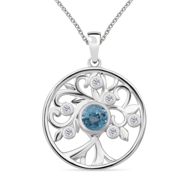 Blauer Zirkon und Moissanit Anh&auml;nger mit 50cm Kette - 1,55 ct.