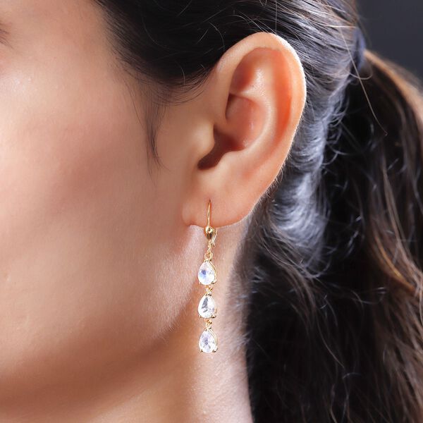 Premium Regenbogen Mondstein-Ohrringe, 925 Silber vergoldet ca. 3,85 ct image number 3