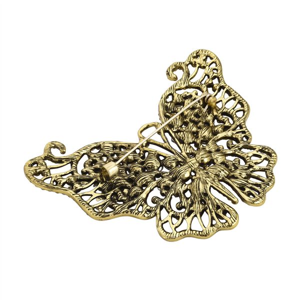 Mehrfarbiger Kristall Schmetterling Brosche Antikes Gold image number 5