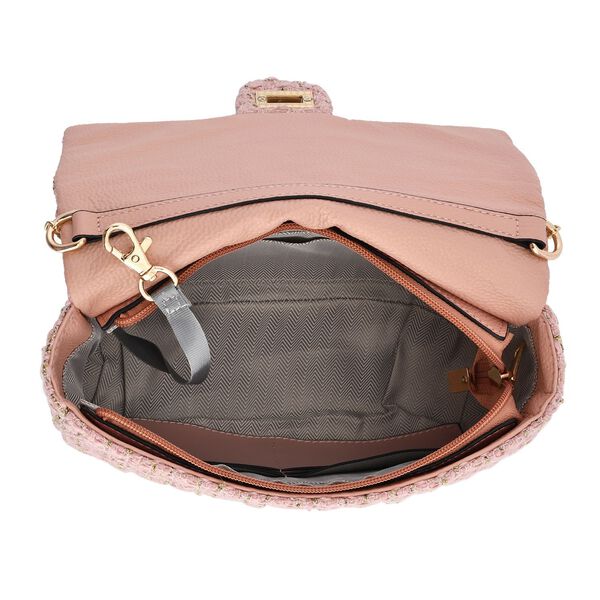 Umh&auml;ngetasche aus 100% echtem Leder mit Boucl&eacute;-Stoff, Rosa image number 6