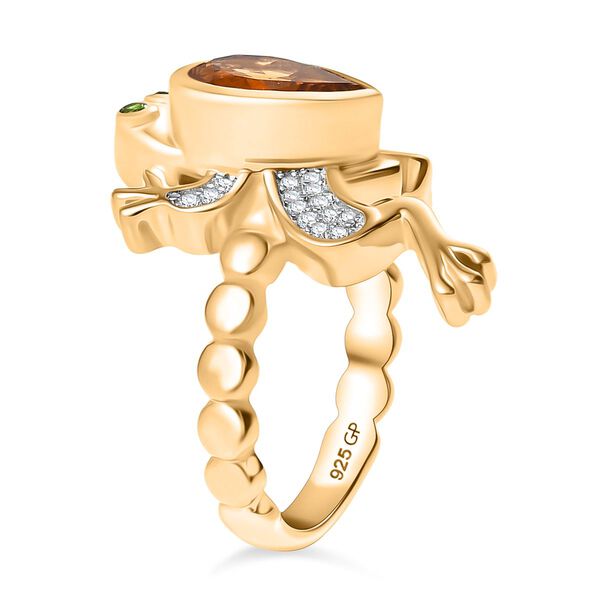 GP - Serra Gaucha Citrin, Weißer Zirkon Ring 925 Silber 750 Gelbgold Vermeil (Größe 21.00) ca. 1,86 ct image number 5